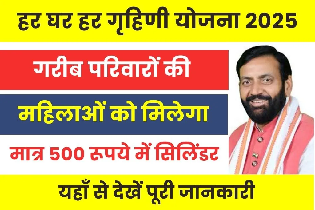 Har Ghar Har Grahani Yojana 2025 : महिलाओं को मात्र 500 रूपये में मिलेगा घरेलु सिलिंडर